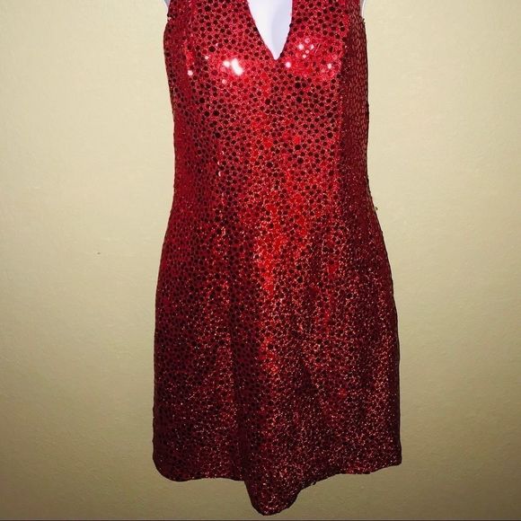 Vintage Alfred Angelo Vintage Red Halter Sequin Dress - Picture 2 of 7